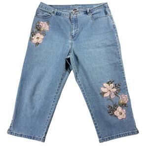 Gloria Vanderbilt Jeans Womens 14 Petite Embroidered Floral Straight Denim Y2K90